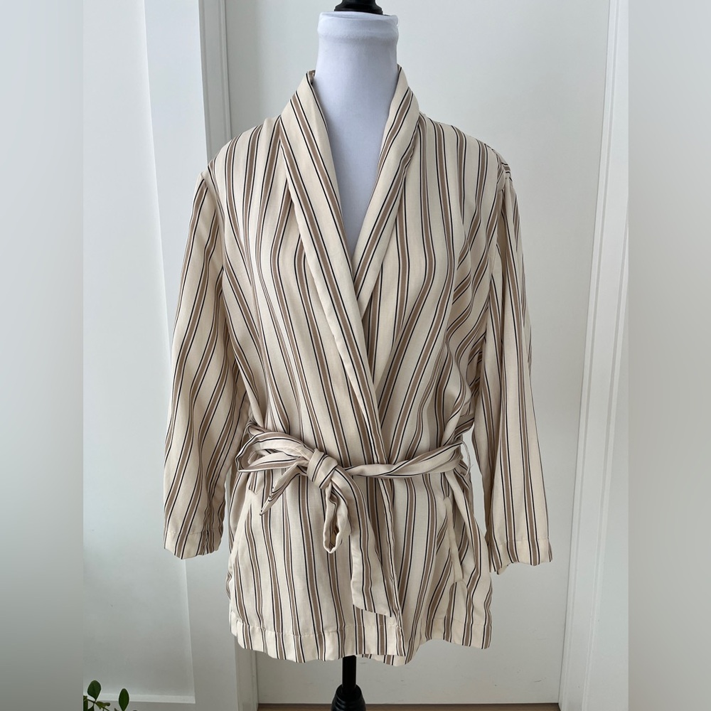 PART TWO Rhea JA Tie Waist Linen Lyocell Blend Jacket 3/4 Sleeve Neutral Slouchy
